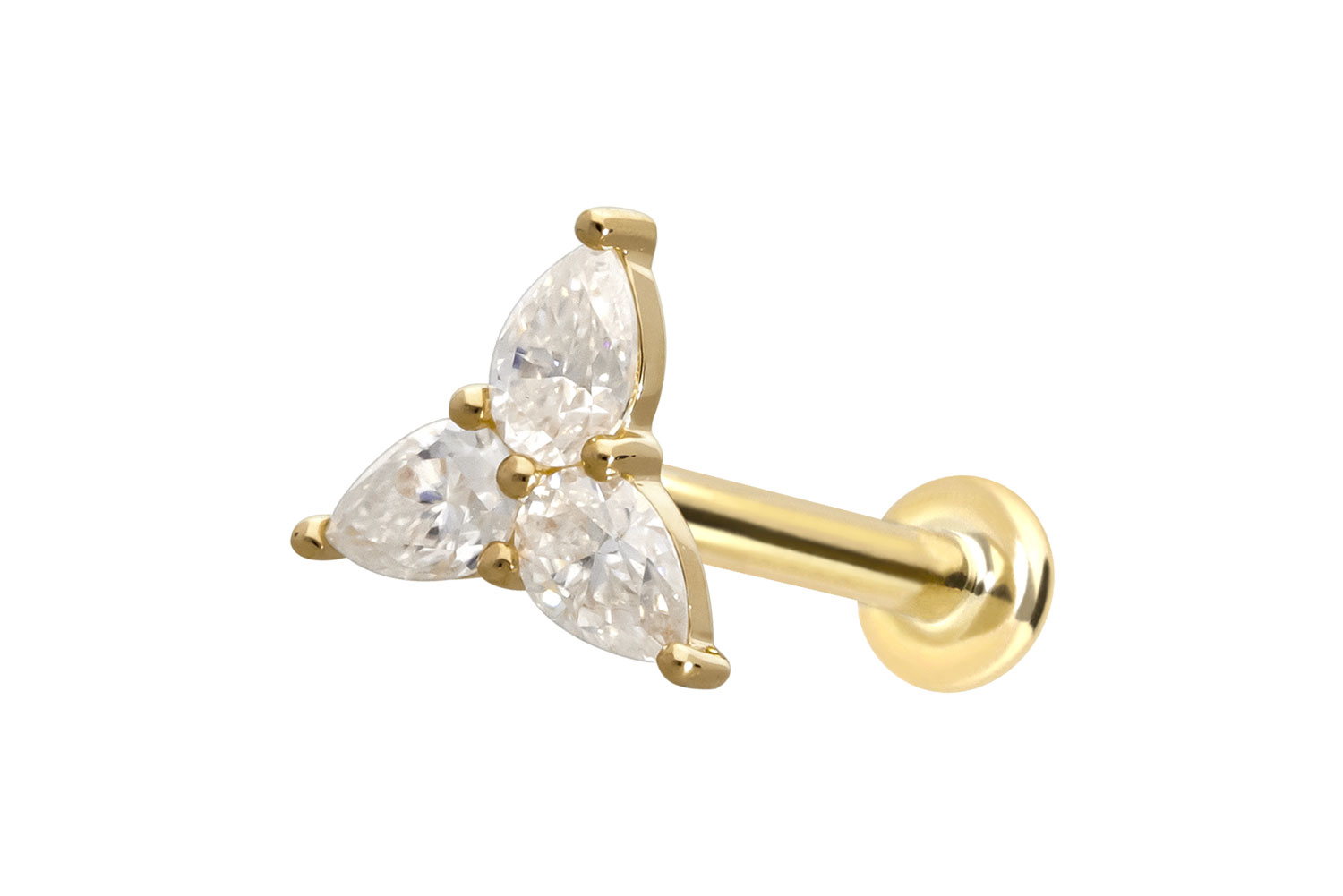 14 Karat Gold Labret Piercing mit Push Fit MOISSANIT-BLUME
